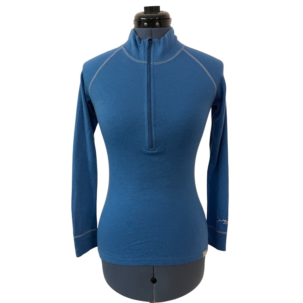 Merino Tech Womens XS Blue Superfine Merino Wool Quarter Zip Base Layer Top Soft